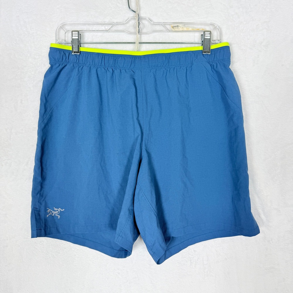 Arcteryx Norvan 7 Inch Running Shorts Mens Medium Blue Neon Yellow - Picture 2 of 10